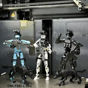 T13 Action Figure Police Style Military Theme Doll with K-9, Jointed Figure, Movable Figurines, Desktop Collection Decorative Ornament, Model Set, Perfect for Collectors