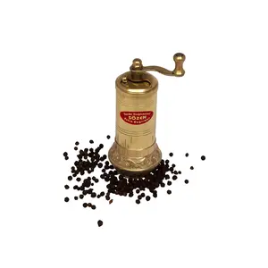 4.7" Bowl Bottom Handmade Manual Brass Pepper Mill Grinder Sozen, Portable Stainless Steel Conical Burr Pepper Mill, Portable Hand Crank Turkish Pepper Grinder, Sozen Pepper Grinder