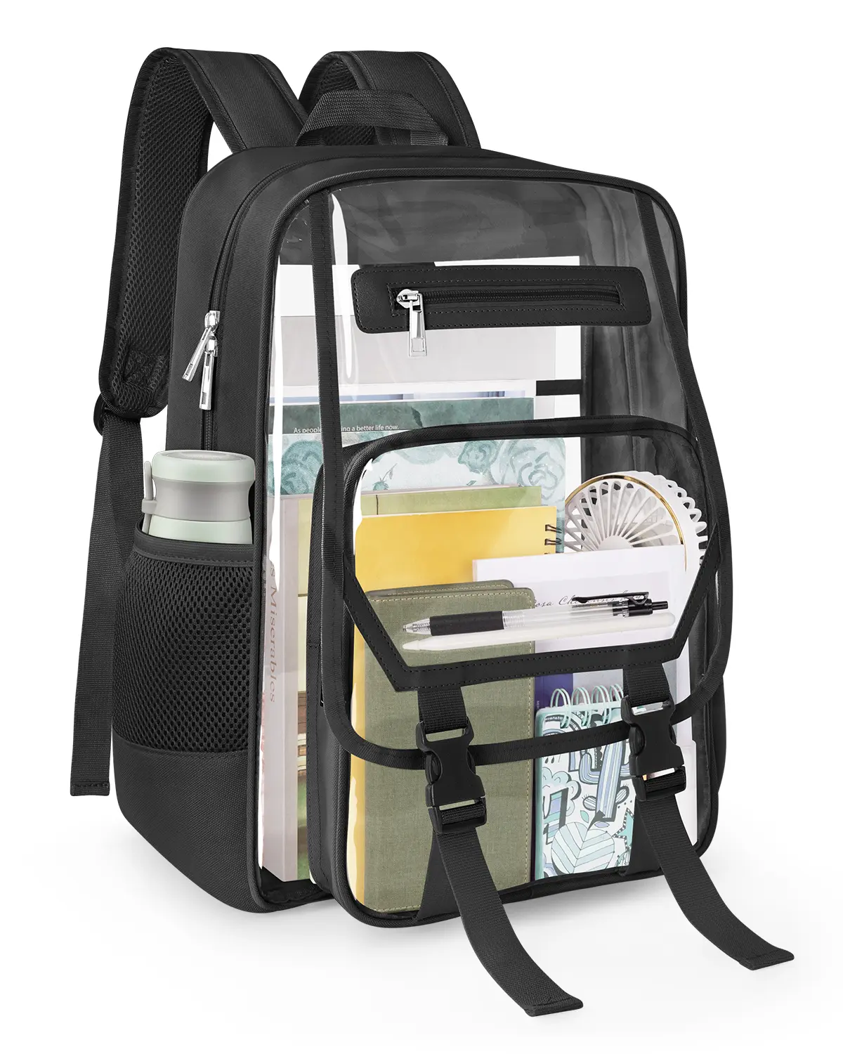 Heavy Duty Clear Backpack, Fabric & PVC Transparent See-Through Bookbag Large Capacity Clear Bag for College Travel Security Back to School Casual Daypack Mother's Day
