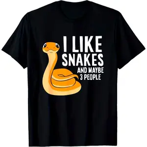 I Like Snakes And Maybe 3 People Cute Orange Cartoon Snake Graphic T-Shirt Reptile Lover Casual Short Sleeve Tee