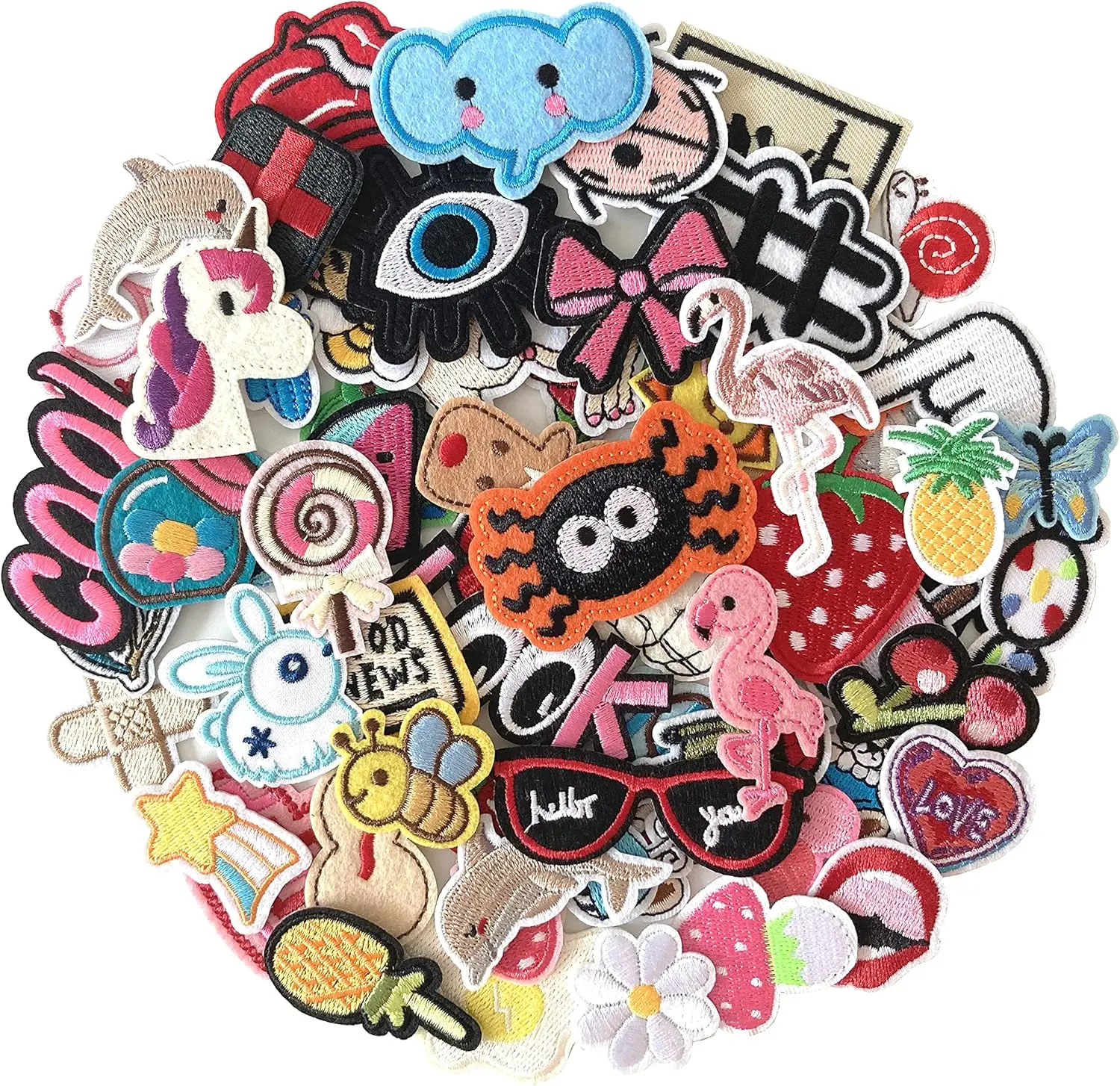 70Pcs Random Assorted Embroidered Iron on Patches, Cute Sewing Applique for Jackets, Hats, Backpacks, Jeans, DIY Accessories big  patches morale patch diy craft project Flower Embroidery Heart Embroidery