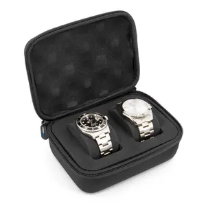 CASEMATIX Premium 2-Watch Travel Case with Hard Shell Exterior Plush Foam Cushions & Carry Handle Impact-Resistant EVA Construction Compact Portable Design