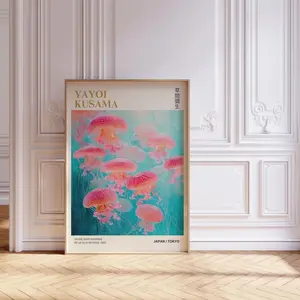 Pink Jellyfish Art Print - Japanese Wall Decor, Modern Medusa Illustration Poster, Museum Quality