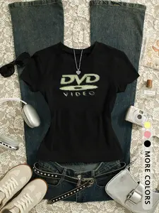 Women's Tight-Fitting T-Shirt, Graphic Letter Print, Short Sleeve, Slim Fit, All Seasons, Casual Street Style, Perfect Gift