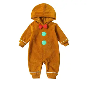 Newborn Gingerbread Costume Toddler Baby Ginger Bread Outfit Christmas Onesie Romper Long Sleeve Jumpsuit
