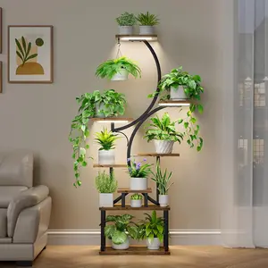 POZILAN Plant Stand Indoor with Grow Lights, 8 Tiered Indoor Plant Shelf, 62" Tall Plant Stand for Indoor Plants Multiple, Metal Plant Flower Holder, S-Shaped Plant Rack for Home,Patio(Patent Design) Adjustable Artistic Decorative