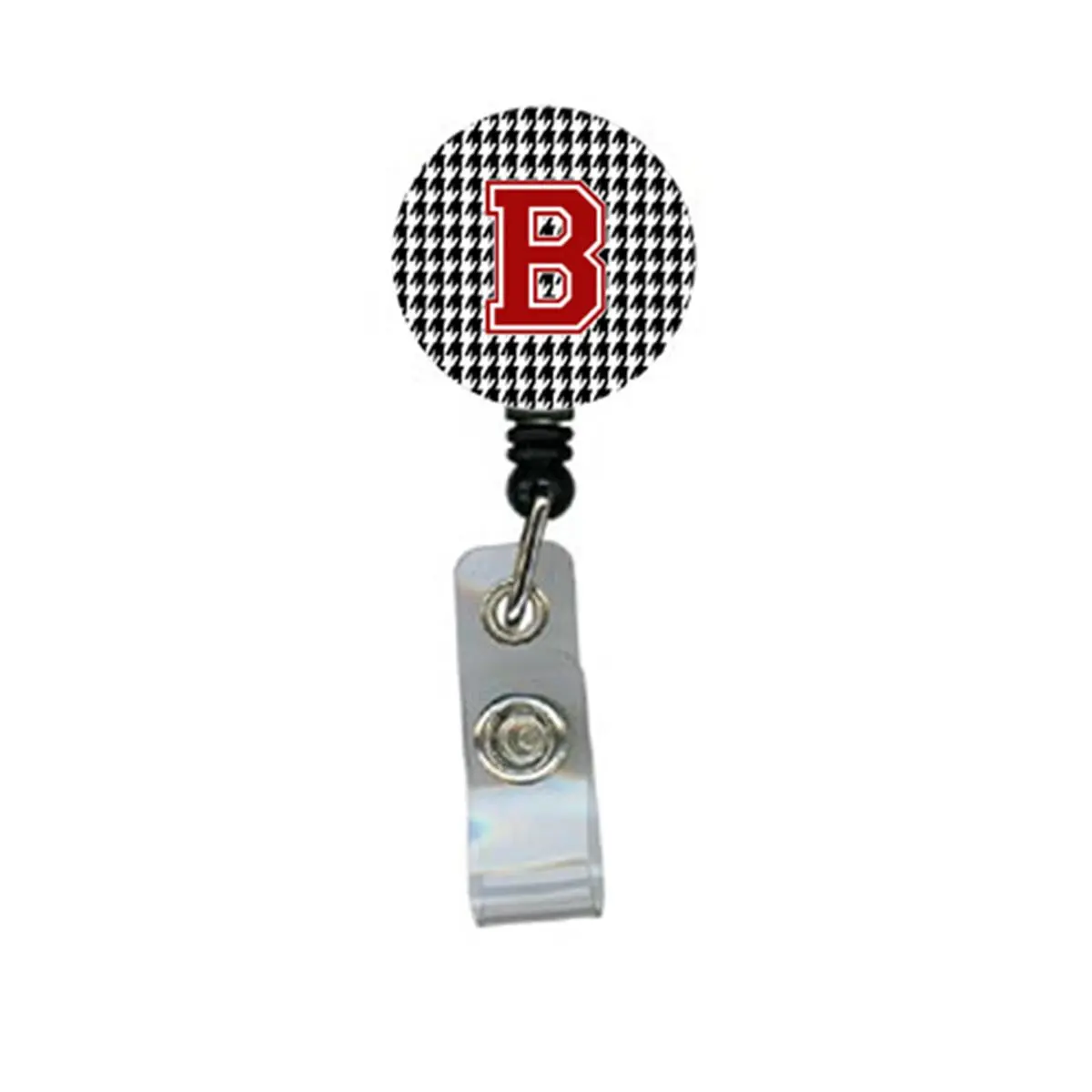 Houndstooth Black Initial B Monogram Initial Retractable Badge Reel or ID Holder with Clip