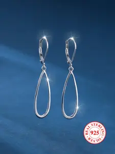 925 Sterling Silver Simple Dangle Earrings, Elegant Minimalist Earrings, Water Drop Shaped Earrings for Women, Fashion Jewelry for Party, Trendy All-match & Exquisite Jewelry for Birthday Gift