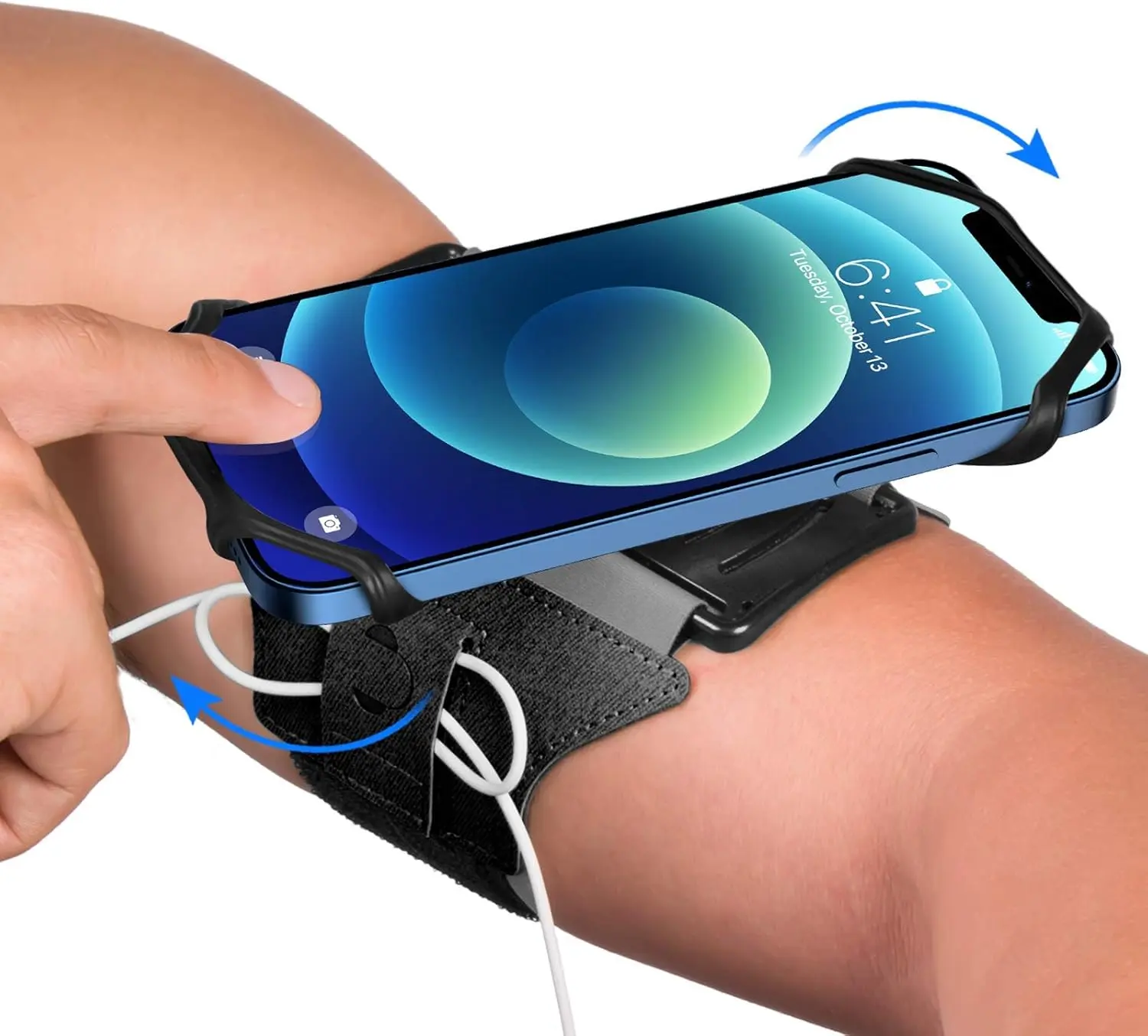 360° rotating running armband for iPhone, compatible with all 4-6.7 inch smartphones, includes gloves, adjustable elastic band, suitable for running, fitness, hiking, cycling, skiing, home workouts, etc. (Black-small)