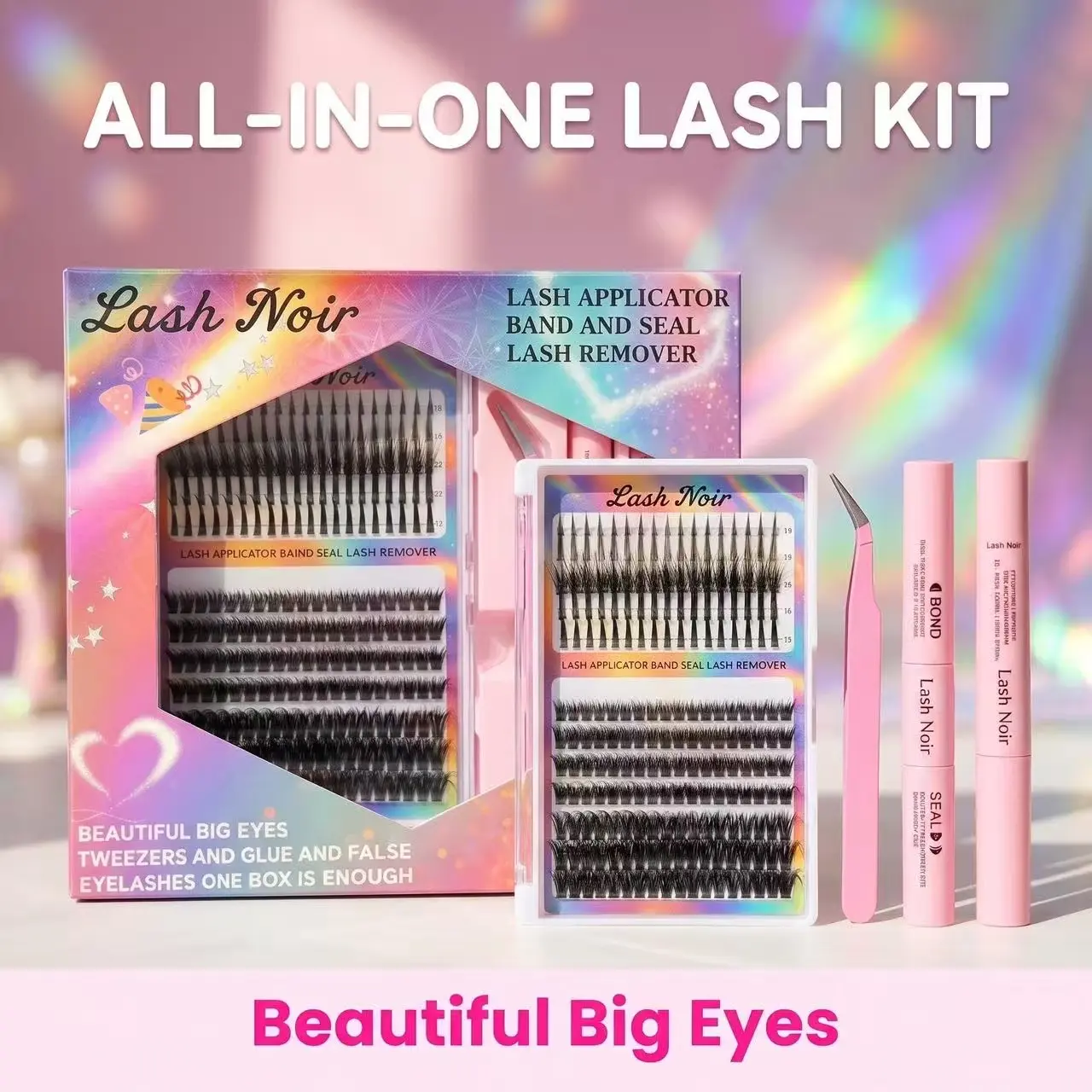 Beginner DIY Eyelash Extensions Kit Bundle, 240 Pcs Synthetic Natural Wispy Lash Clusters (C Curl, 10-18mm) with Bond, Seal, Remover, Tweezers, Abs-Friendly Waterproof Reusable Styling Cosmetic, Eyelashes Extensions, Nature, False Eyelashes & Adhesives