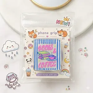 Cozy Bookish Phone Grip – Adorable Pastel Books with Coffee Cup, Trendy Kawaii Accessory for Teen Phones