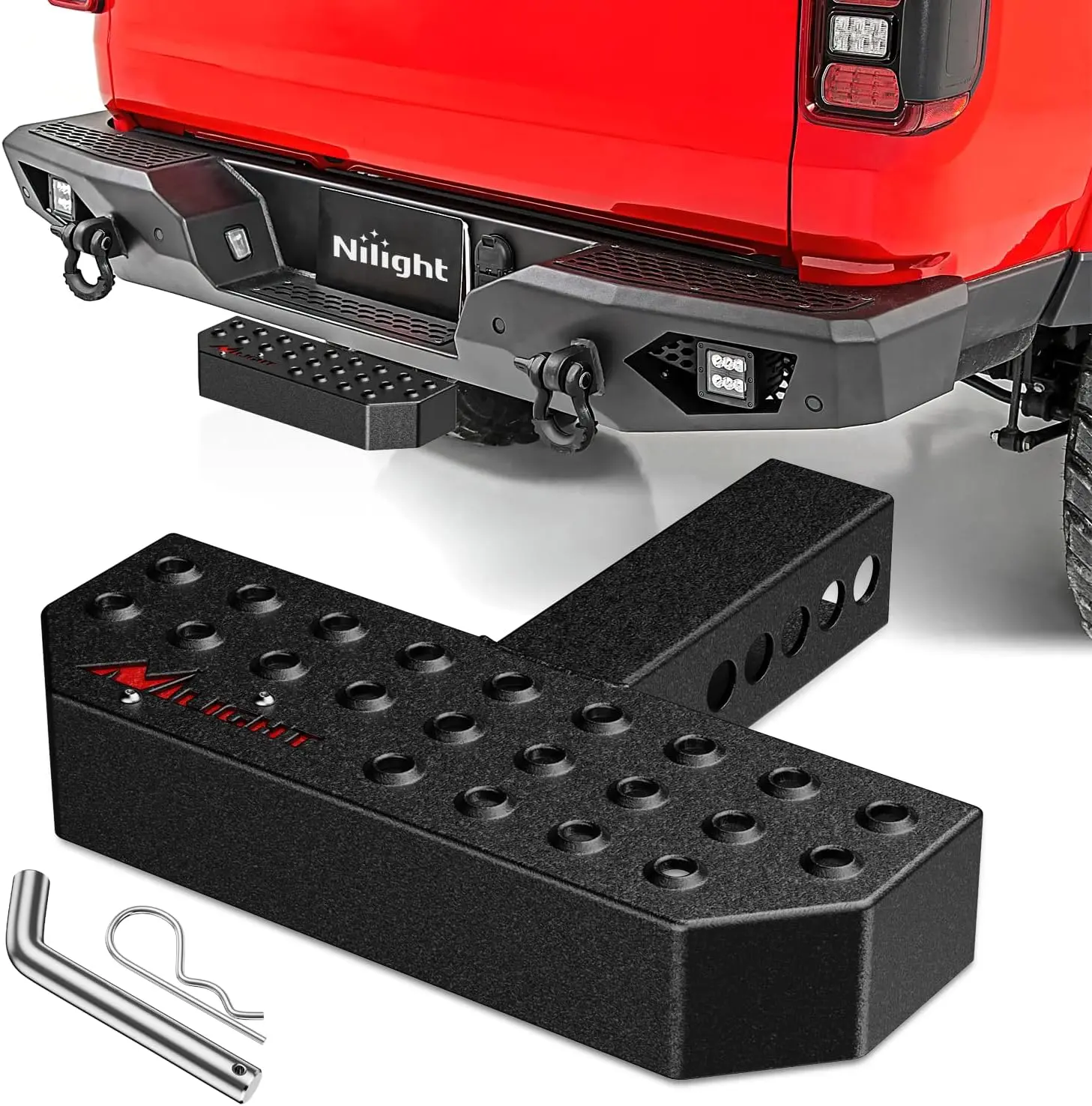 Nilight Hitch Step with 2" Hitch Receiver Rear Bumper Guard Protector 11.9 Inch with 5/8” Hitch Pin Clip Upgraded Textured Black Anti Slip Hitch Step Bar for Pickup Truck Car SUV Universal Car Accessories Vehicle Accessories