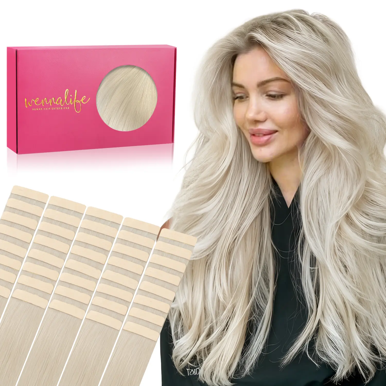 WENNALIFE 100g Tape in Hair Extensions Human Hair 40pcs 14-26 inch Platinum Blonde Hair Extensions Straight Tape in Extensions Remy Human Hair #TikTokShopSummerSale
