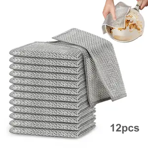 12pcs Non Scratch Wire Dishcloth Multipurpose Wire Dishwashing Rag for Wetand Dry, Metal Scrubbers for Cleaning Dishes, Dual-Sided Kitchen Cleaning Cloth with Mesh,Cleaning Tool for Pot,Silver