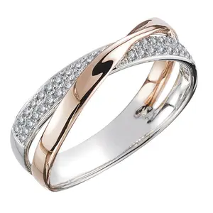 Geometric X-Shaped CZ Ring for Women Two-Tone Gold & Silver Minimalist Stacking Ring Set Adjustable Dainty Everyday Jewelry Gift for Her Sizes 6-10