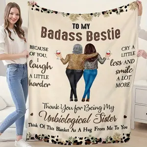 To my badass bestie flannel blanket, non allergenic knitted fabric, digital printing, suitable for all seasons, versatile, fashionable style, birthday, Christmas, New Year's gifts, suitable for beds, sofas, camping, chairs, room decoration for girls