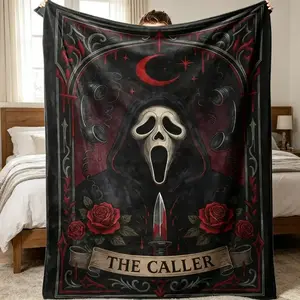 Scream Mask Flannel Blanket, Ghost Face Horror Print Soft Decorative Throw, All-Season Lightweight Warm for Office Sofa Travel, TikTok Trending Halloween Spooky Decor, Ideal Gift for Couples Kids Parents Friends Reversible Oversized Hoodie