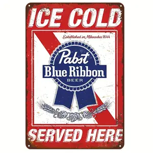 Vintage Pabst Blue Ribbon Beer Metal Tin Plaque - 12x8 in Lightweight Retro Decorative Wall Decor, Kitchen & Bar Home Supplies, Ideal Gift