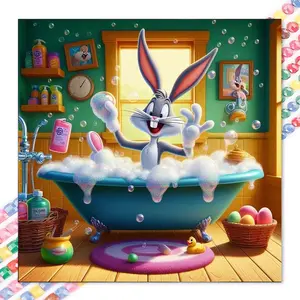 1 set of DIY diamond painting kit, 5D diamond art set, DIY decoration with rabbit, bathtub, and bubbles. Mosaic, diamond art, DIY art home decor, Bathroom Wall Art