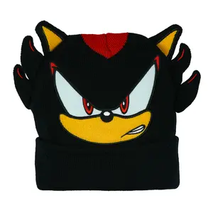 Sonic The Hedgehog Beanie Shadow Character 3D Ears Quills Embroidered Cuff Knitted Cap Hat Warm Winter For Men Women