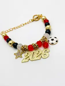 2026 Memorial Football Charm Bracelet, Adjustable Beaded Star Pendant, Fan Event Jewelry Gift, Sports Party Accessory