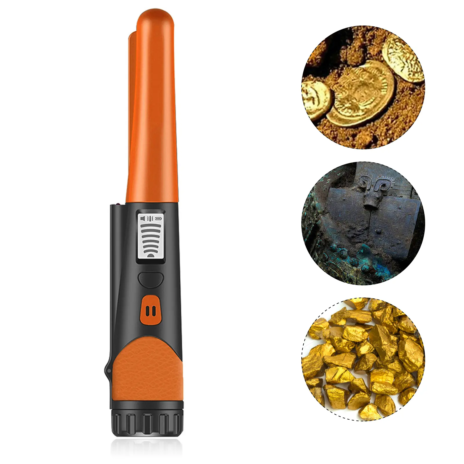 Orange Portable Metal Detector with LCD Screen, 360° Scanning, High Sensitivity, Audible Alert - Coins, Jewelry, Gold Detector for Home, Festive Security Use