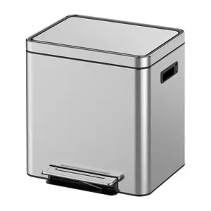 【GARVEE】Stainless Steel Dual Compartment Trash Can - 30L (8 Gal) Step-Pedal Waste Bin with Odor-Control Buckets for Kitchen, Home, and Office Use