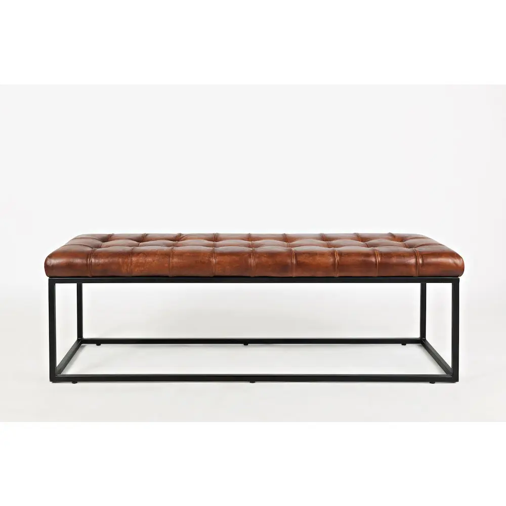Global Archive 55-Inch Width Rustic Industrial Genuine Distressed Leather Face Rectangular Handmade Ottoman Bench with Storage Space, Ideal for Bedrooms & Everyday Use