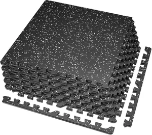 SUPERJARE 0.56 Inch Thick Exercise Equipment Mats, EVA Foam Mats with Rubber Top, Interlocking Rubber Floor Tiles for Home Gym and Fitness Room, Protective Flooring Mat, 24 in x 24 in