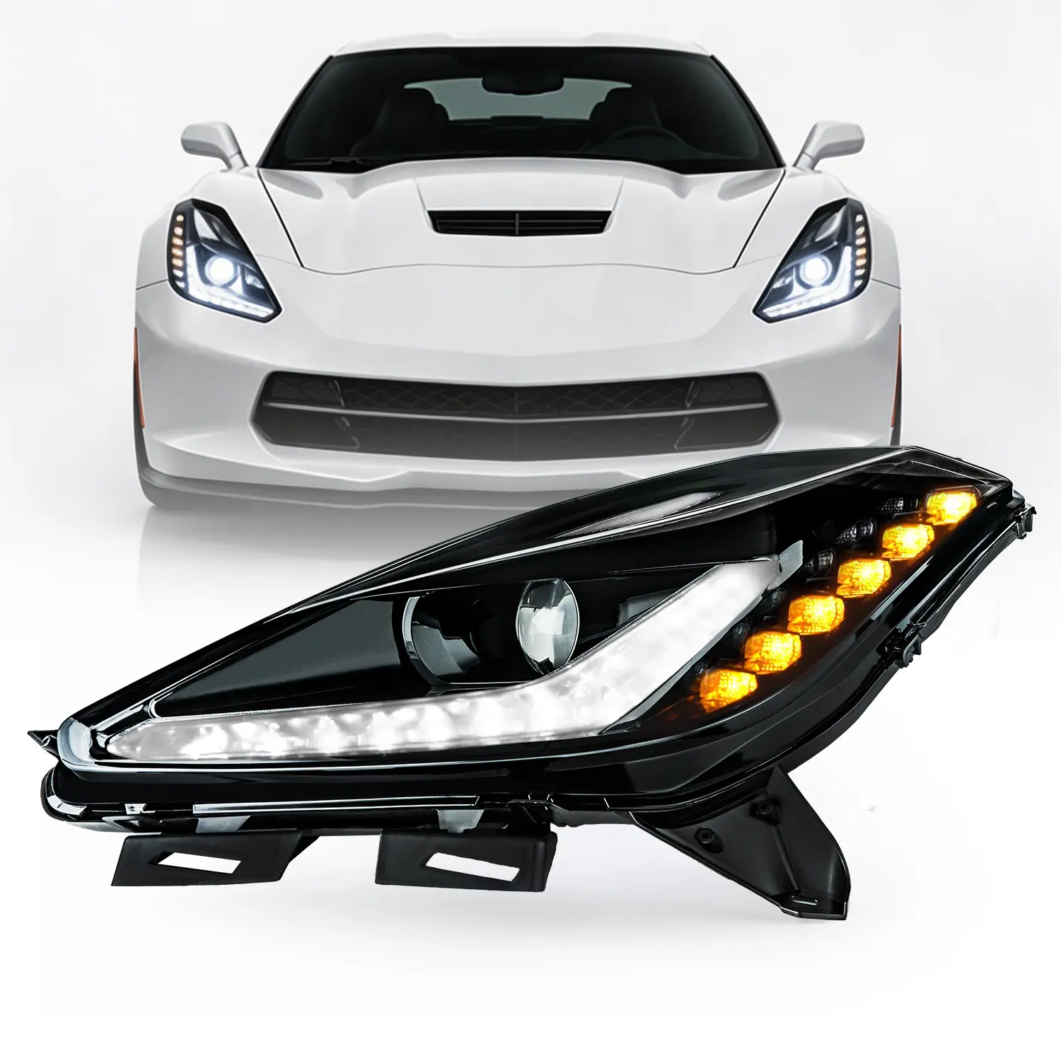 HID/Xenon Headlight for 2014-2019 Chevy Corvette Chevrolet C7 Pair Headlamp Assembly w/Bulbs