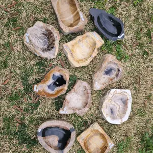 Petrified Wood Bowl 1pc Natural Stone Display Semi-Polished Unique Shape for Natural Stone Displays