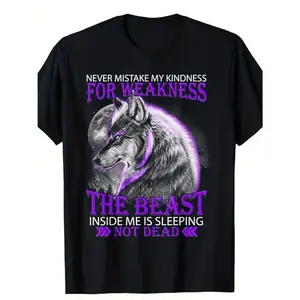 Wolf Print men's cotton T-shirt, casual short-sleeved round neck T-shirt, men's outdoor T-shirt,Made in USA