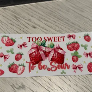 Strawberry UV DTF Wrap - Too Sweet To Be Sour Design with Red Bows and Strawberries Pattern