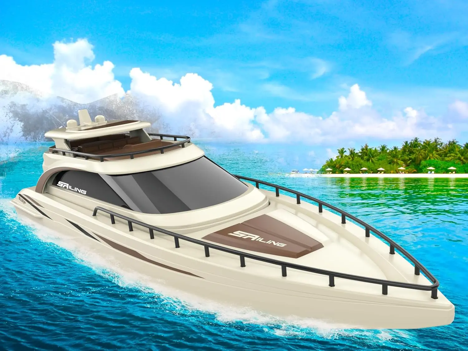 1/28 Scale Luxury Modern RC Yacht - 2.4Ghz Remote Control, 15in Sailing Cruise Ship, Dual Motors, 15kmph Speed, Rechargeable Lithium Ion Battery, Youth & Adult Water Fun for Birthday/Father’s Day Gifts (Pool/Lake Use)