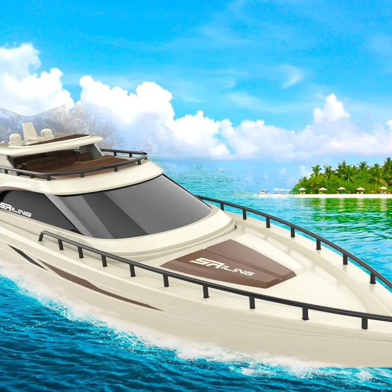 1/28 Scale Luxury Modern RC Yacht - 2.4Ghz Remote Control, 15in Sailing Cruise Ship, Dual Motors, 15kmph Speed, Rechargeable Lithium Ion Battery, Youth & Adult Water Fun for Birthday/Father’s Day Gifts (Pool/Lake Use)