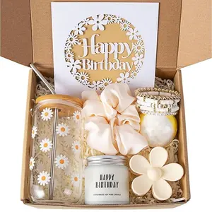 Women's Birthday Gift Set, Teen Girl Gifts, 7-Piece Daisy Glass Cup Set, 16oz, Perfect for Sisters, Daughters, Best Friends, Perfect Gift Bundle, Gift Set Box