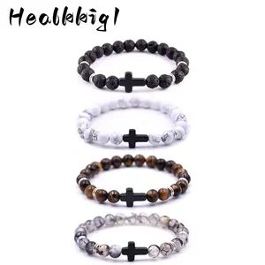 4pcs Cross Beads Bracelet for Men Women 8mm Stretch Bracelets,