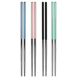 4 Pairs Silver-Tip Stainless Steel Chopsticks, Non-Slip & Mold-Resistant Heat-Resistant Colorful Metal Chopsticks, Reusable Chopsticks