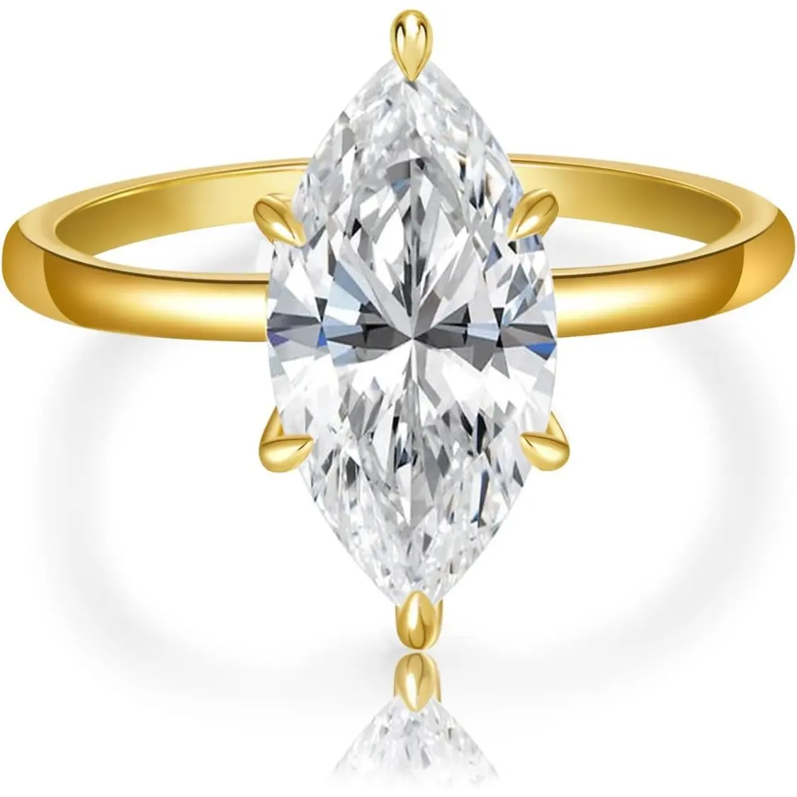 3.5CT Marquise Cut Engagement Ring for Women, 5A Cubic Zirconia Promise Wedding Band with Bezel & 6 Prongs, 14K Gold Plated Simulated Diamond Ring, Hypoallergenic Gift for Her