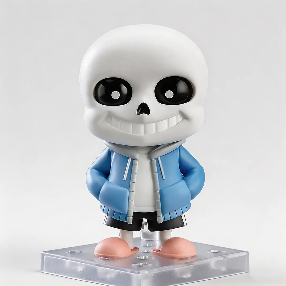 Undertale Sans Skeleton Chibi Art Movable Action Figure - PVC Collectible with Swap Face Plates, Hot Dog & Ketchup Accessories, Boxed Desktop Display Toy Gift for Undertale Fans, Collectibles
