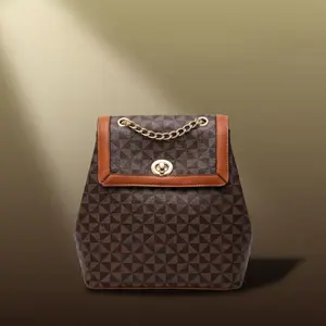 Geometric Print Mini Backpack for Women - Vintage Crossbody Shoulder Bag with Quick Twist Lock & Chain Strap, Chic Everyday Travel Purse