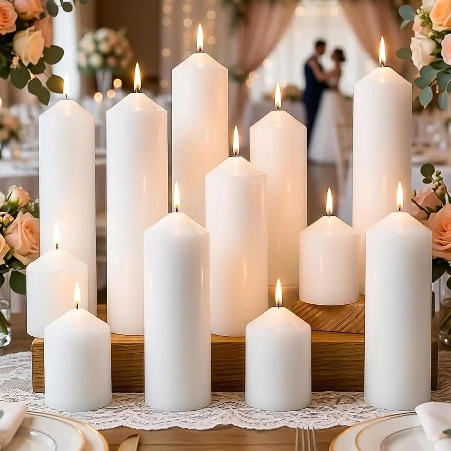12 Pack Unscented White Dripless Long Burning Bulk Pillar Candles for Wedding Centerpieces Home Decor Dinner Party Emergency Available in 2x3 2x6 2x8 Inch