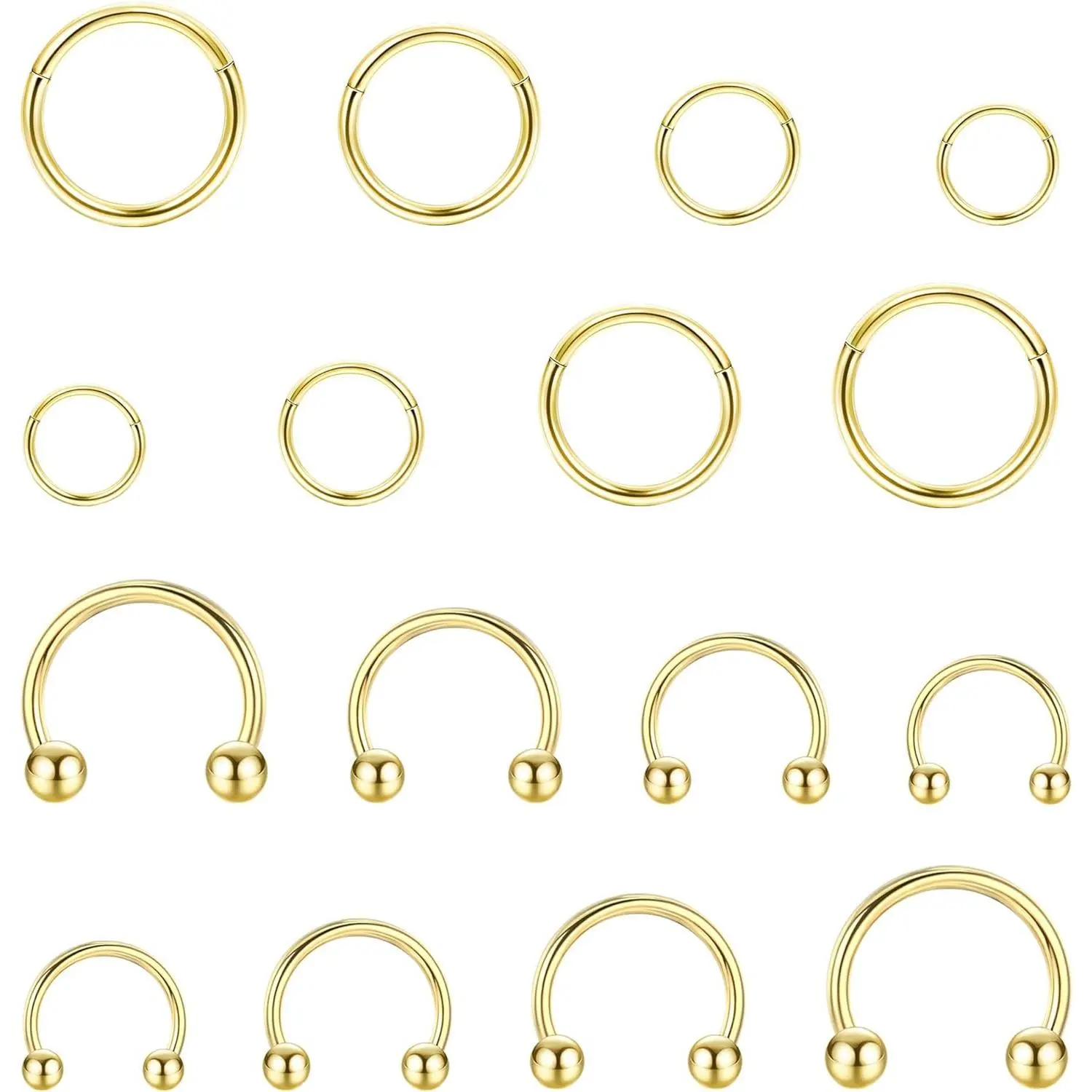 Jstyle 16-Count 16G Surgical Steel Pierced Round Hoop Jewelry - Segment Clicker Hinged Rings for Women, Helix Tragus Nose Lip Vertical Labret Eyebrow Conch Septum, 6/8/10/12MM Silver Horseshoe Daily Wear