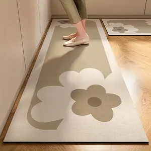 1pc Nordic Style Rectangular Water Absorbent Rug - Modern Floral Motif, Rubber Backed, Easy to Clean Kitchen Mat with 2 Sizes for Home Decor