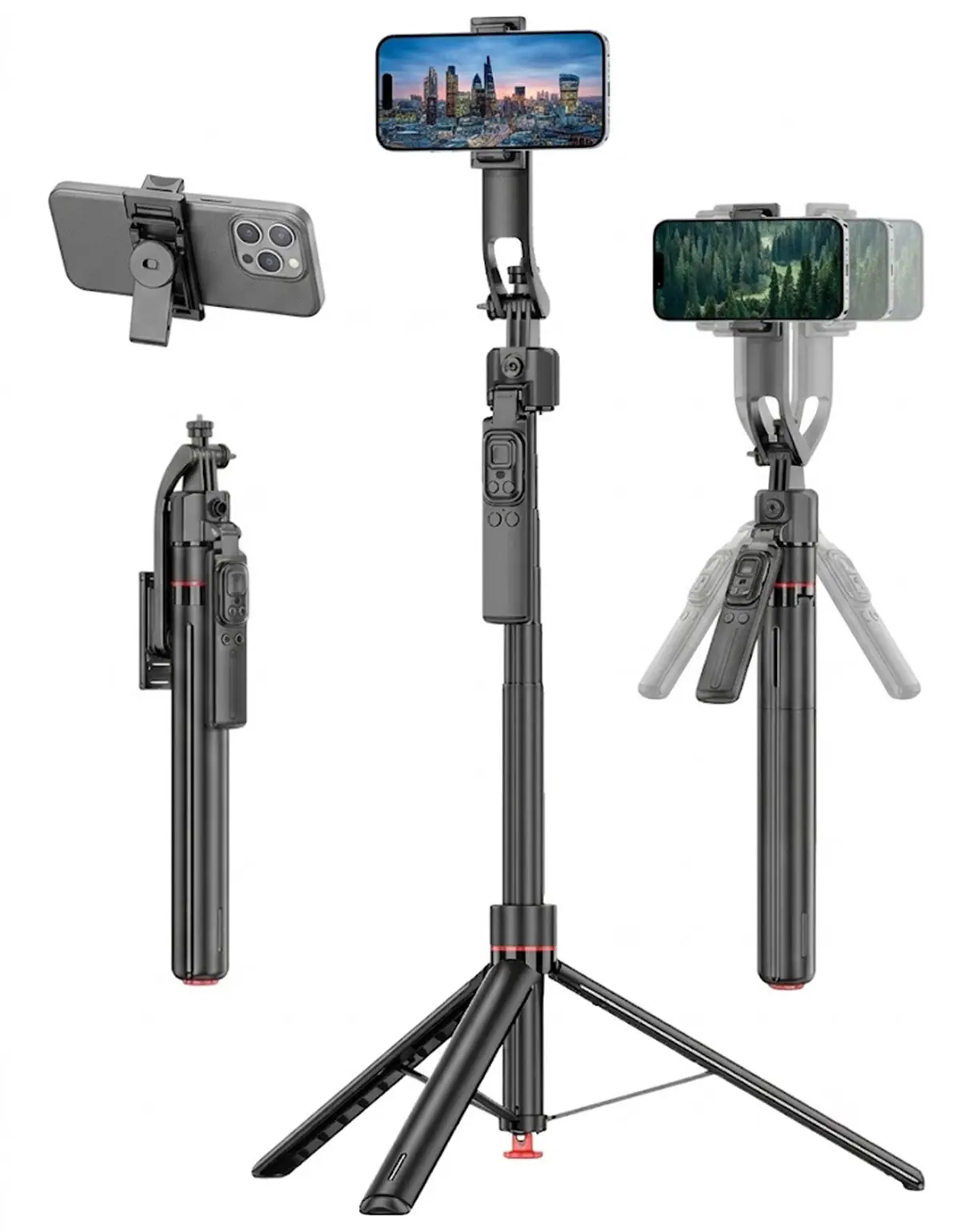 67" 360° Auto Face Tracking Selfie Stick Tripod with Gesture Control & Wireless Remote, No App Required Smartphone Stand