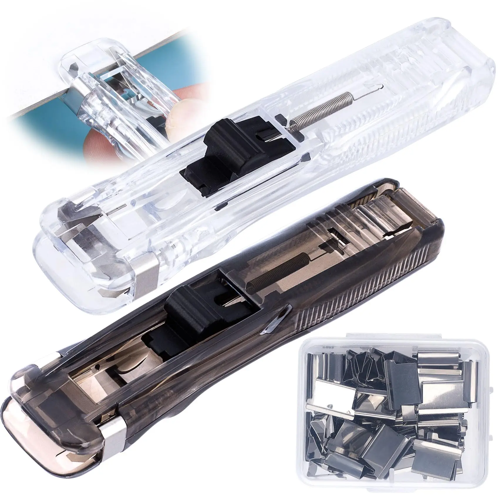 2 PCS Portable Binder Clip Dispensers with 100 Small Non-Destructive Binder Clips - Office Accessories, Classroom Supplies for Office, Home Use, Paper Clips And Binder Clips, Compact