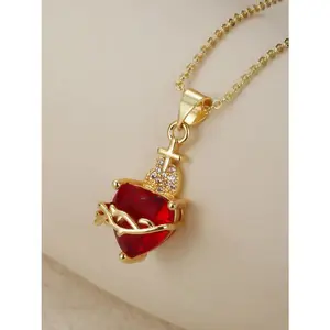 Vintage Heart Cross Pendant Necklace with Zircon, Fashionable Elegant Women's Jewelry, Perfect Valentine's Day Gift, Heart Design Necklace bracelet men woman luck unisex friendship hypoallergenic fashion jewelry gift