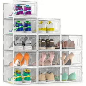 12-Pack Extra Large Shoe Storage Boxes, Transparent Plastic Stackable Organizer, Space-Saving Sports Shoes Rack for Closet, Entryway, Under Bed, Clear Storage Drawers