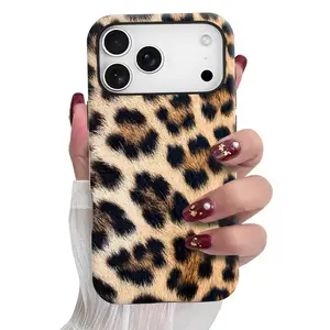 Cute Golden Leopard Print Phone Case for Girls charm Shockproof Protective Cover for iPhone 17 ProMax 17Air 16Pro 15 14 13 with Leopard Texture Print Design Anti Fall