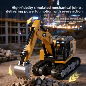 2.4g Wireless Remote Control Excavator RC Car Alloy Diecast Construction Truck Kids Gift Toddler Toy with Lights Music USB Rechargeable Sand Play Outdoor Indoor ParentChild STEMToy metal body maquina de juguete